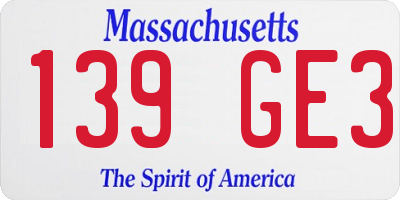 MA license plate 139GE3