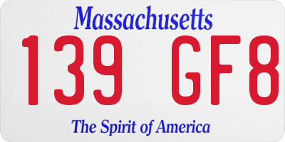 MA license plate 139GF8