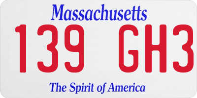 MA license plate 139GH3