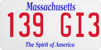 MA license plate 139GI3