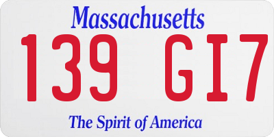 MA license plate 139GI7