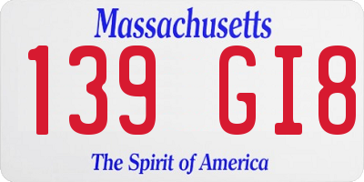 MA license plate 139GI8