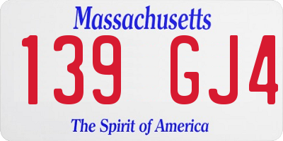 MA license plate 139GJ4