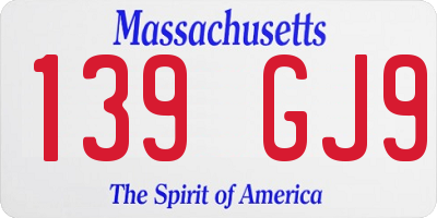 MA license plate 139GJ9