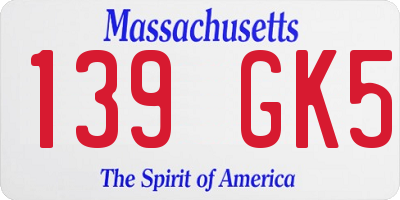 MA license plate 139GK5