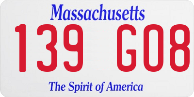 MA license plate 139GO8