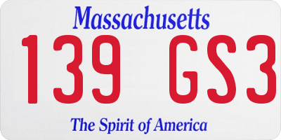 MA license plate 139GS3