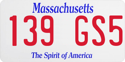 MA license plate 139GS5