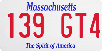 MA license plate 139GT4
