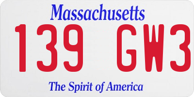 MA license plate 139GW3