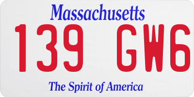 MA license plate 139GW6