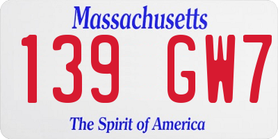 MA license plate 139GW7