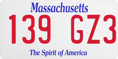 MA license plate 139GZ3