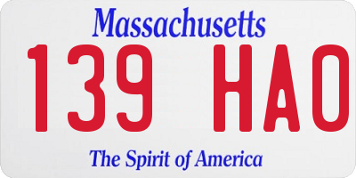 MA license plate 139HA0