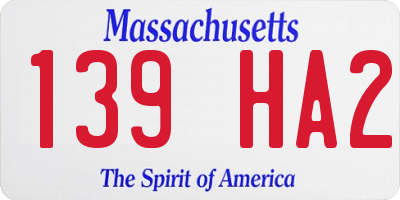 MA license plate 139HA2