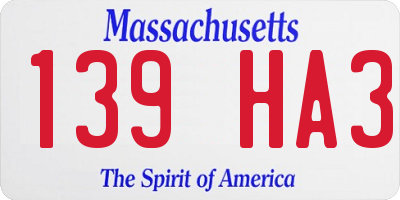 MA license plate 139HA3