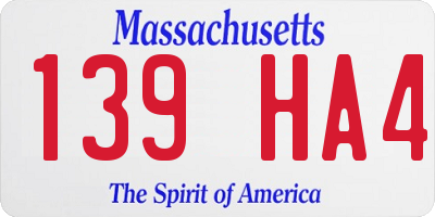 MA license plate 139HA4