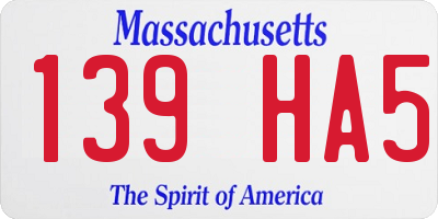 MA license plate 139HA5