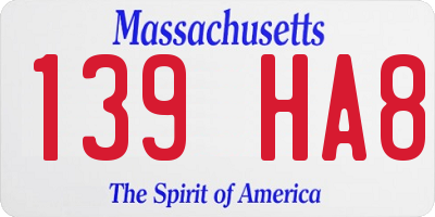 MA license plate 139HA8