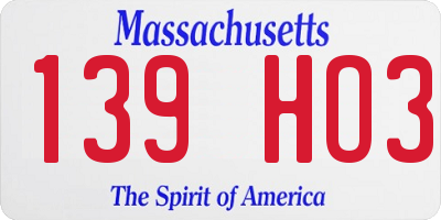MA license plate 139HO3