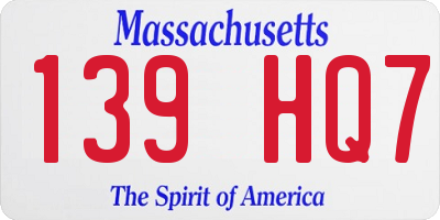 MA license plate 139HQ7