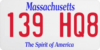 MA license plate 139HQ8