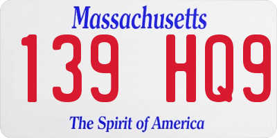 MA license plate 139HQ9