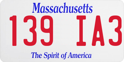 MA license plate 139IA3