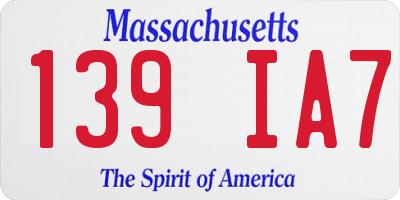MA license plate 139IA7