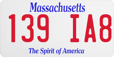 MA license plate 139IA8