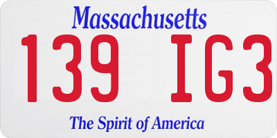 MA license plate 139IG3
