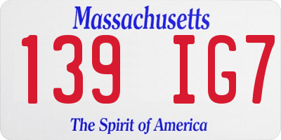 MA license plate 139IG7