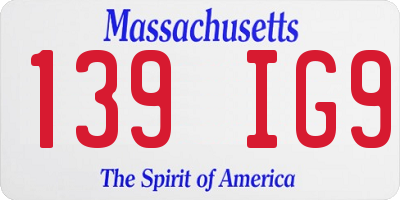 MA license plate 139IG9