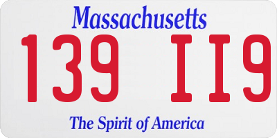 MA license plate 139II9