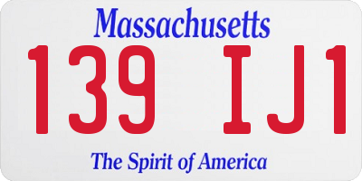 MA license plate 139IJ1