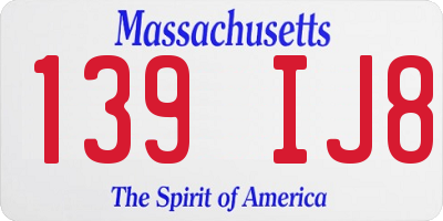 MA license plate 139IJ8