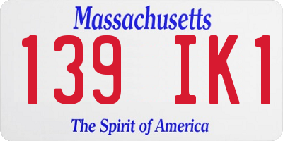 MA license plate 139IK1