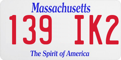 MA license plate 139IK2