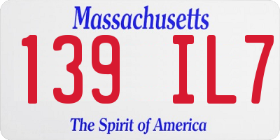 MA license plate 139IL7