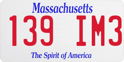 MA license plate 139IM3