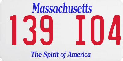 MA license plate 139IO4