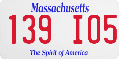 MA license plate 139IO5