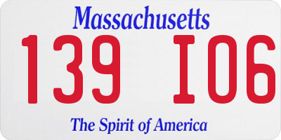 MA license plate 139IO6
