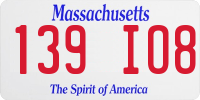 MA license plate 139IO8