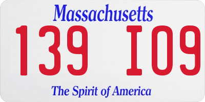 MA license plate 139IO9