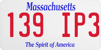 MA license plate 139IP3