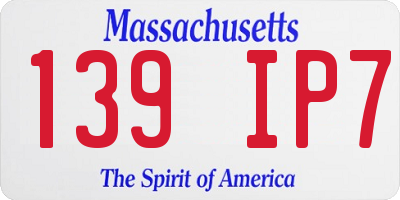 MA license plate 139IP7