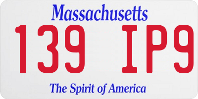 MA license plate 139IP9