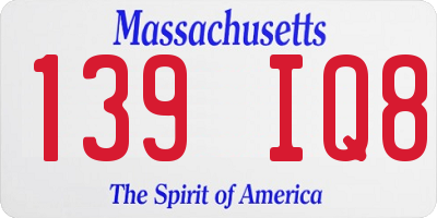 MA license plate 139IQ8