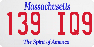 MA license plate 139IQ9